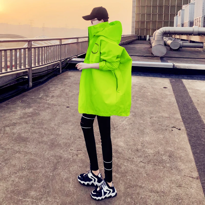 Fluorescence Green Outerwear Women Spring and Autumn Mid-Length 2024 New Temperament This Year Popular Fashion Trench ...