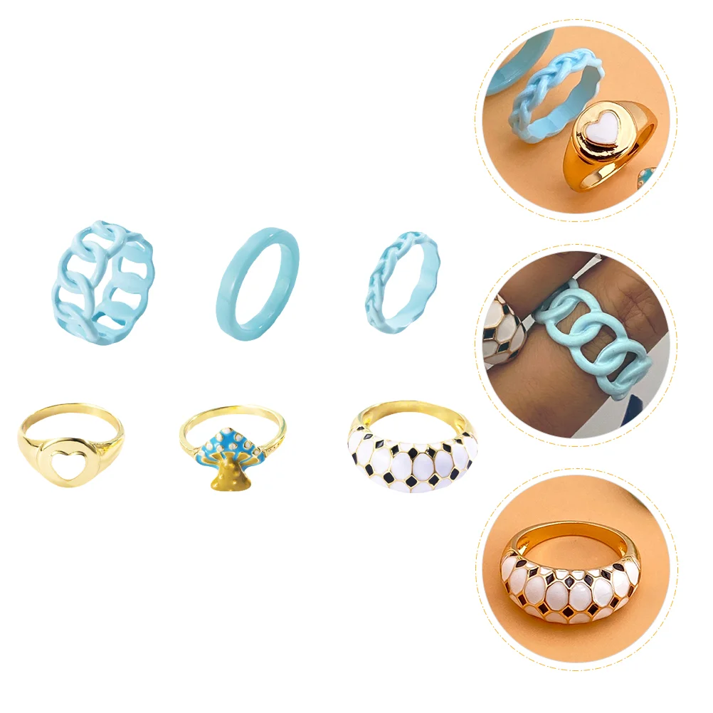 

6pcs Delicate Finger Rings Exquisite Resin Craft Hand Ring Jewelry Lovely Rings