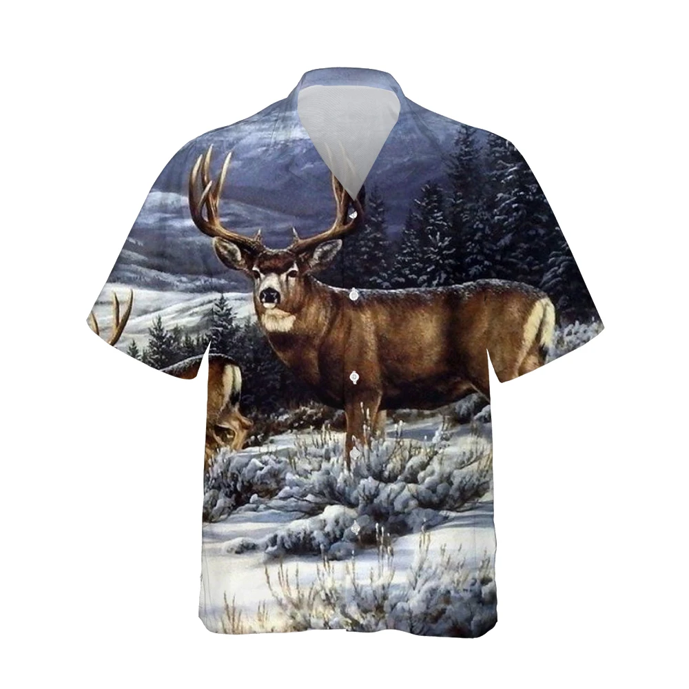 Jumeast 3d Deer Sunset Printed Hawaiian Shirt Men Short Sleeve Landdcape Vintage Fashion Shirts Casual Loose Tops Streetwear 5XL