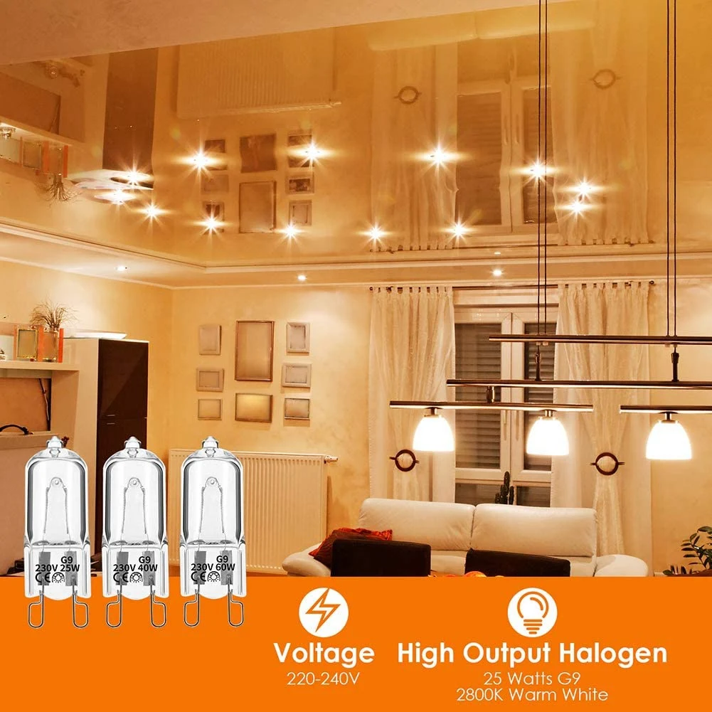 

20Pcs G9 Halogen Light Bulbs,25W Clear Halogen Lamps Dimmable,Warm White 2800K for Chandeliers,Pendants,Landscape Lights