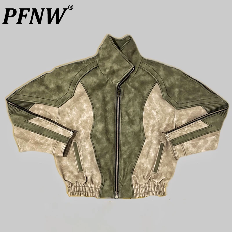 

Мужская кожаная куртка PFNW, контрастная куртка с воротником, подчеркивающая индивидуальность, модель 12A8384 на весну и осень