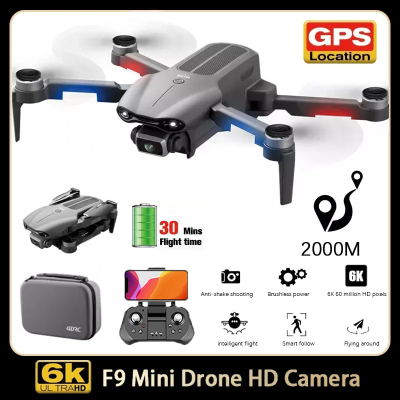 

F9 GPS Mini Drone 6K Dual HD Camera 5G Professional Aerial Photography RC Helicopter Brushless Motor Foldable Quadcopter Toy