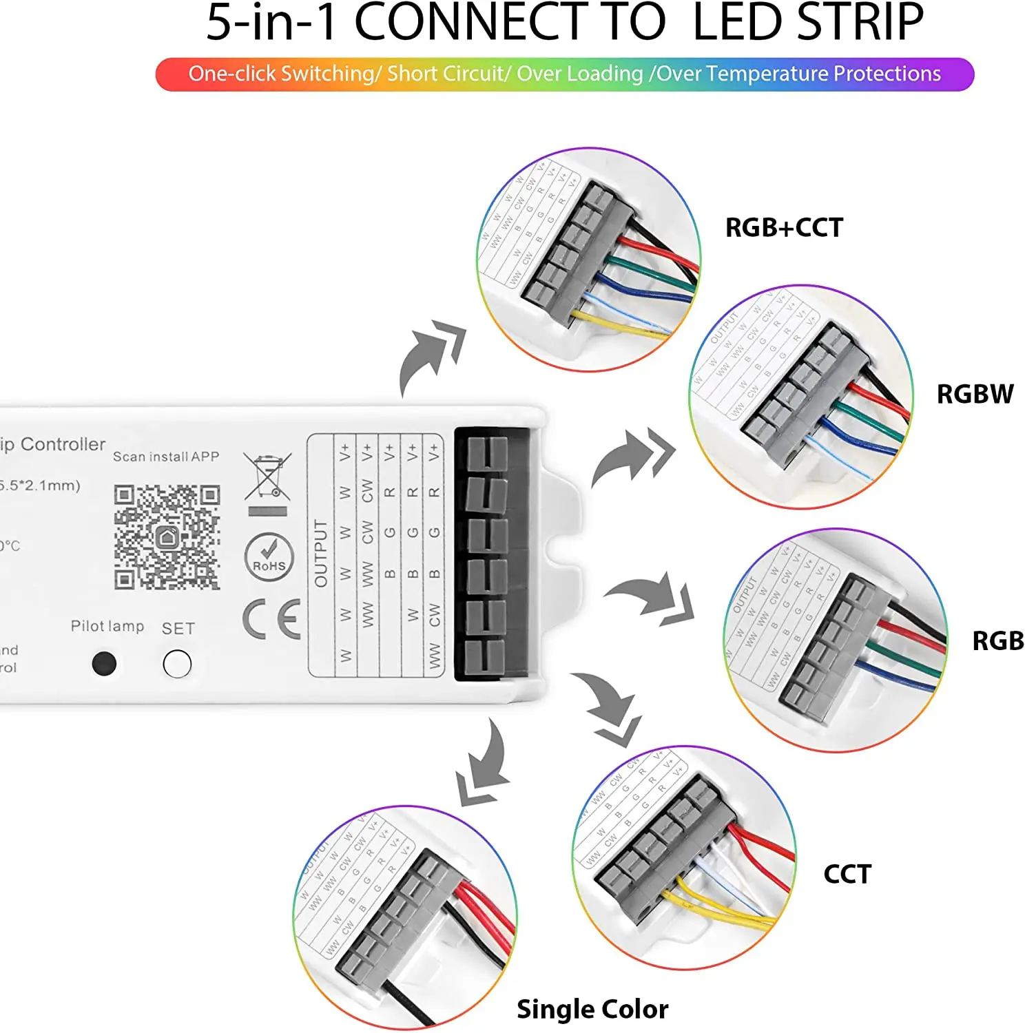 Контроллер светодиодных лент WB5 5 в 1, голосовое управление, WIFI Zigbee BT Mesh DIM CCT RGB RGBWC с Alexa и Google Assistant LM091 4Zone (art.: 3920cfa19972f) - 3920cfa19972f