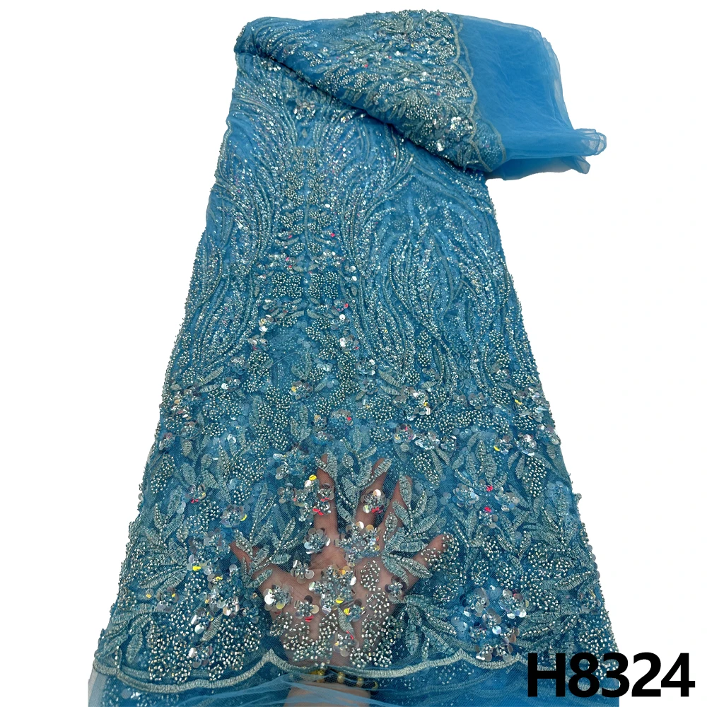

HFX's latest luxury African Thick beaded Lace Fabric 2023 High quality 5 yard Nigerian sequin tulle 3D fabric H8324