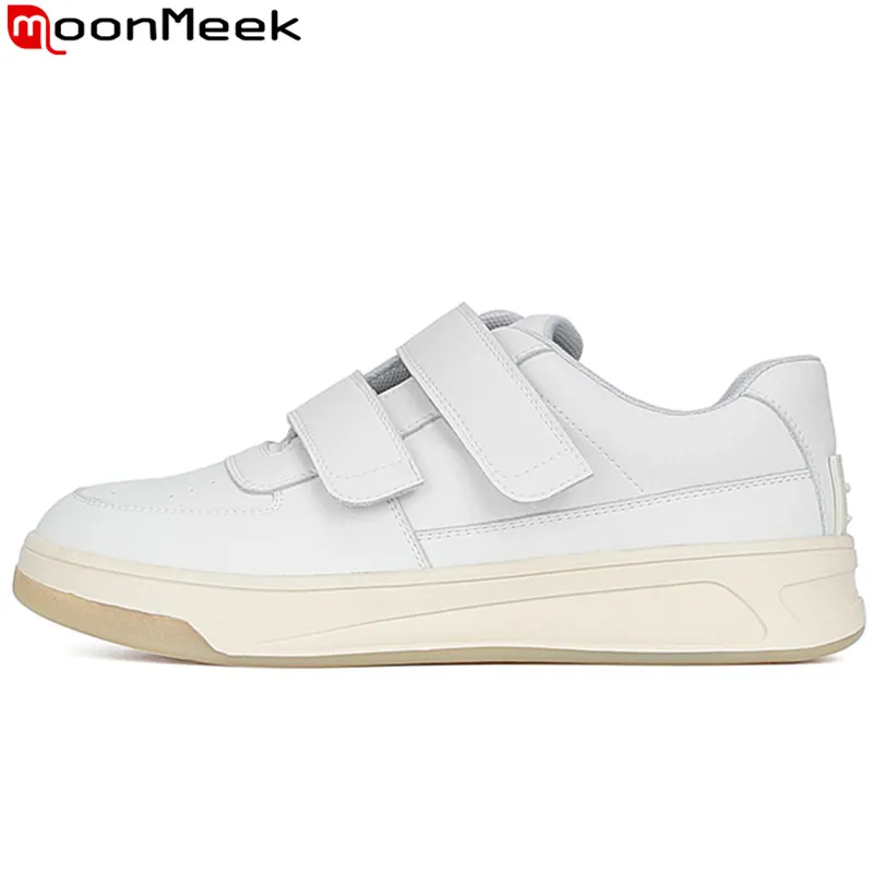 

MoonMeek 2022 New Women Sneakers Hook Loop Small White Shoes Platform Casual Shoes Spring Summer Ladies Genuine Leather Shoes