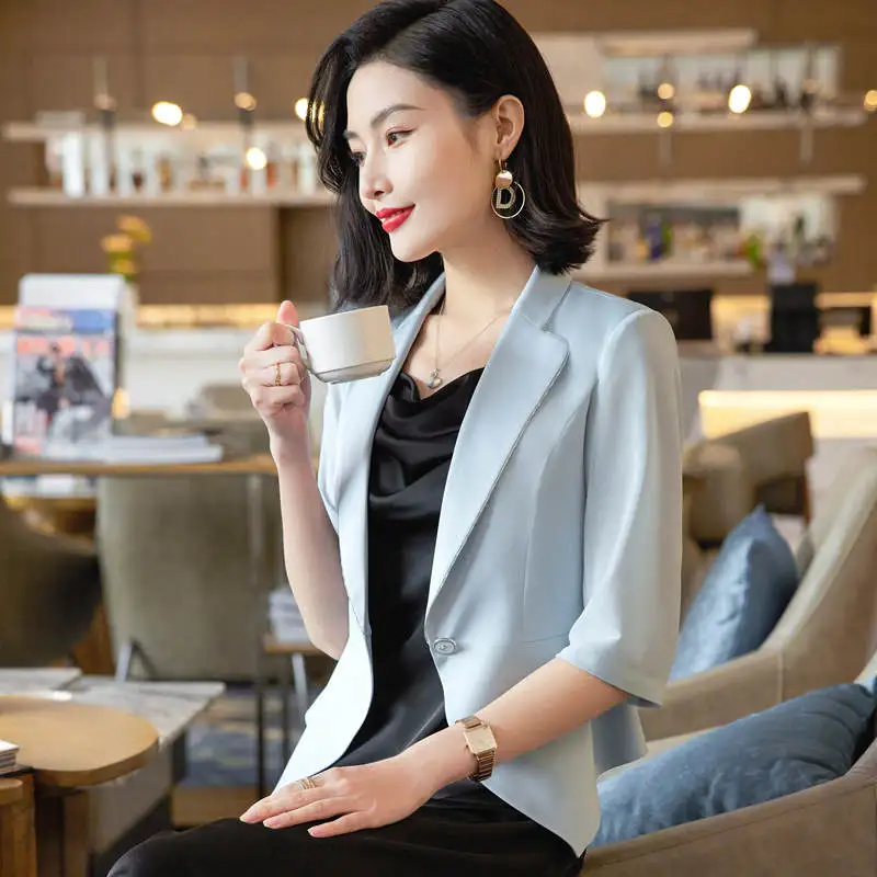 Quality Spring Summer Women's Korean Fashion Elegant Loose Medium Sleeve Jacket Office Leisure Blazer Thin Cardigan Coat Top 4XL