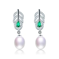 dainashi 925 sterling silver leaf green zircon drop earrings 100 genuine natural freshwater pearl dangle earrings for women