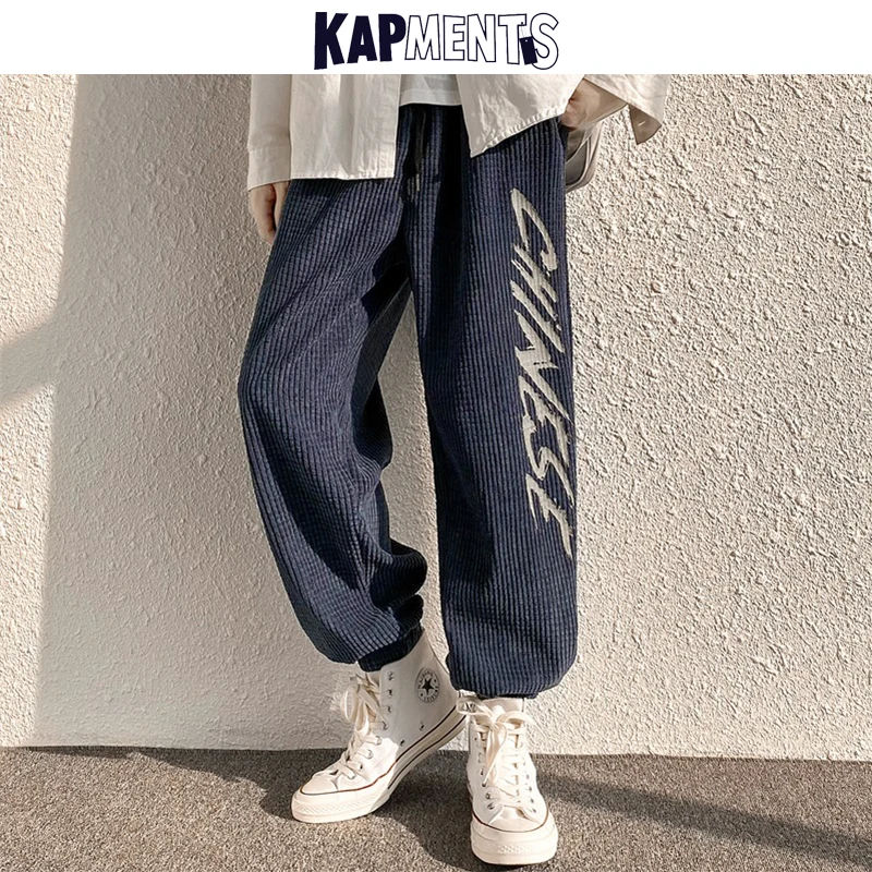 Мужские вельветовые тренировочные брюки с надписью и графическим принтом 2022