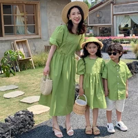 mom daughter dress mother son matching outfits 2022 summer korean women girls dresses baby boy sets brother and sister clothes
