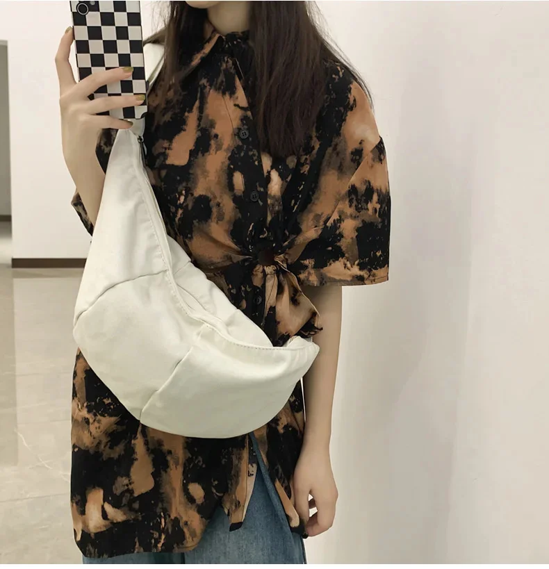 

Half Moon Teenager Fashion Canvas Fabric Crossbody Bag Female Casual Street Cotton Soft Cloth Big Capacity Handbag Slouchy Bag