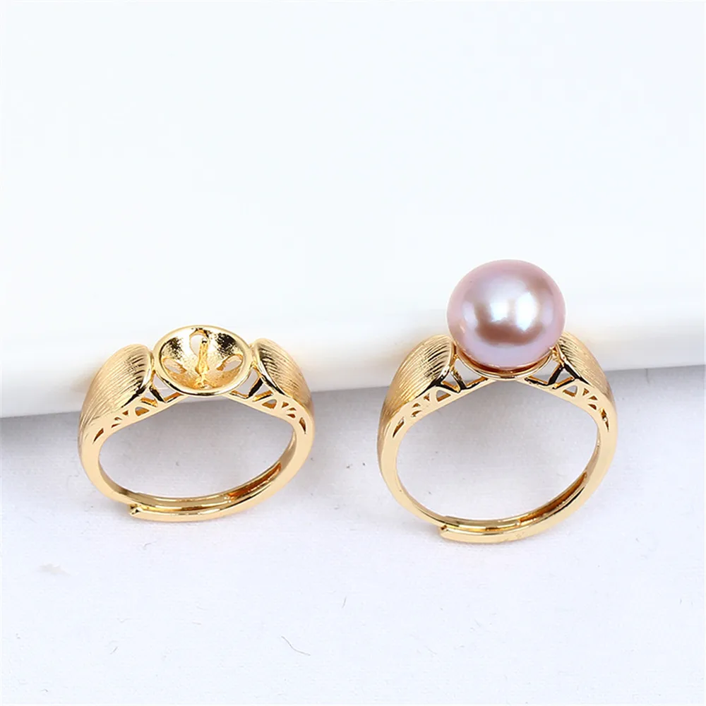 

14k gold plating color preservation light version of simple pearl ring empty bracket adjustable DIY accessories female