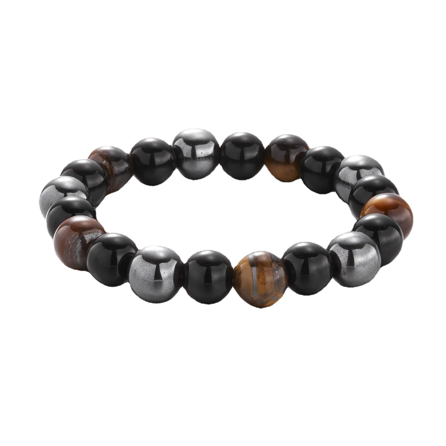 Классический мужской браслет из бисера тигровый глаз камень обсидиан гематит