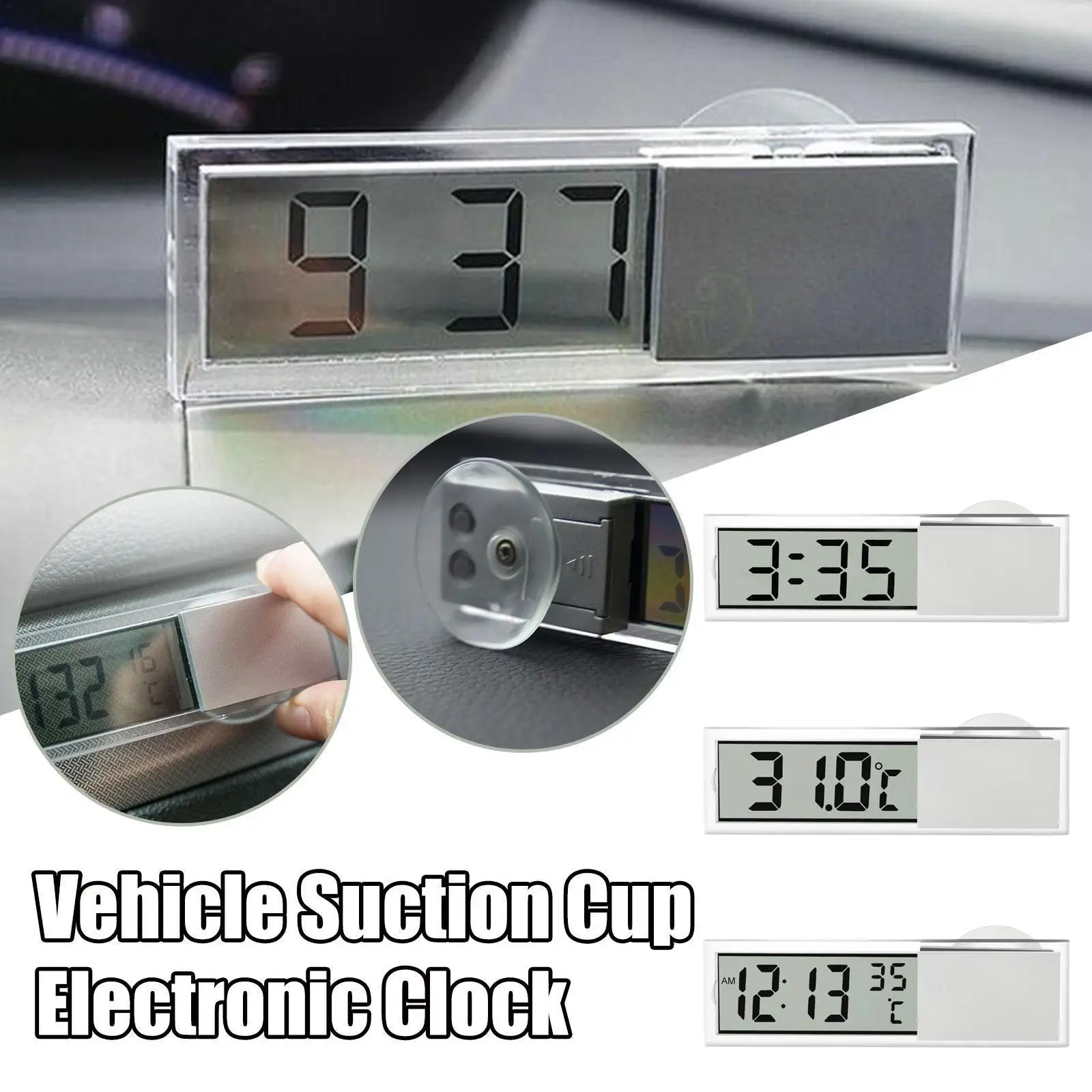 

Car Suction Cup Type Electronic Clock Car Thermometer Transparent Display Clock LCD Electronic Electronic Clock S0B5