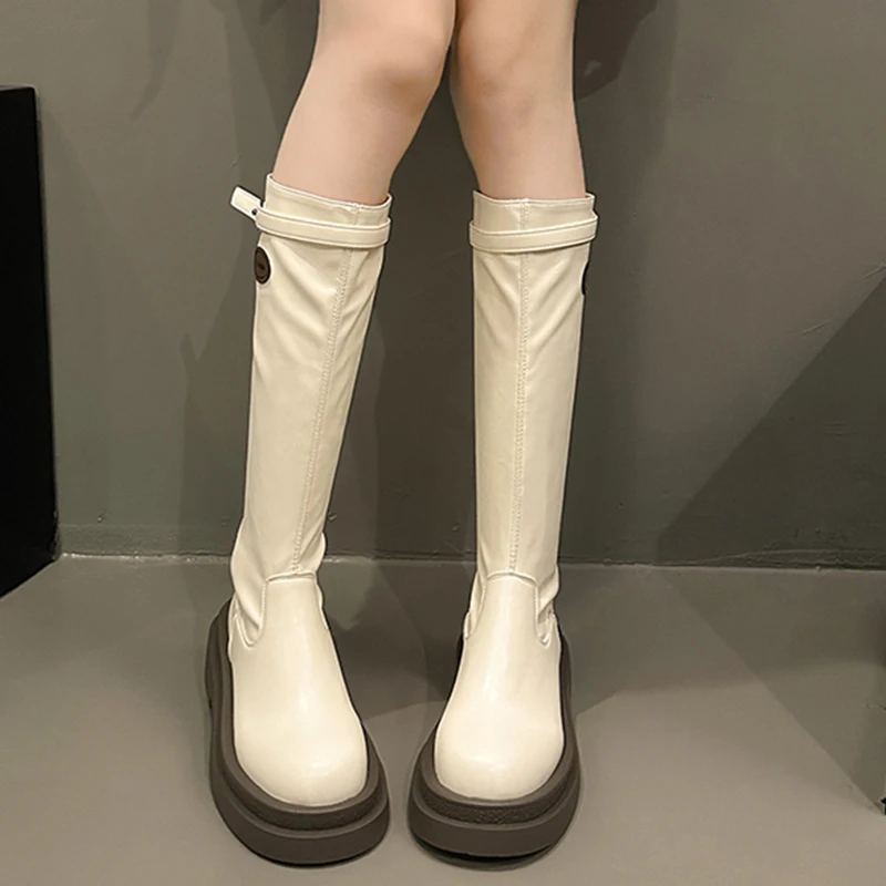 

Женские сапоги Челси на массивной платформе, зимняя обувь с круглым носком, новинка 2024, дизайнерские женские сапоги из искусственной кожи на молнии готического бренда