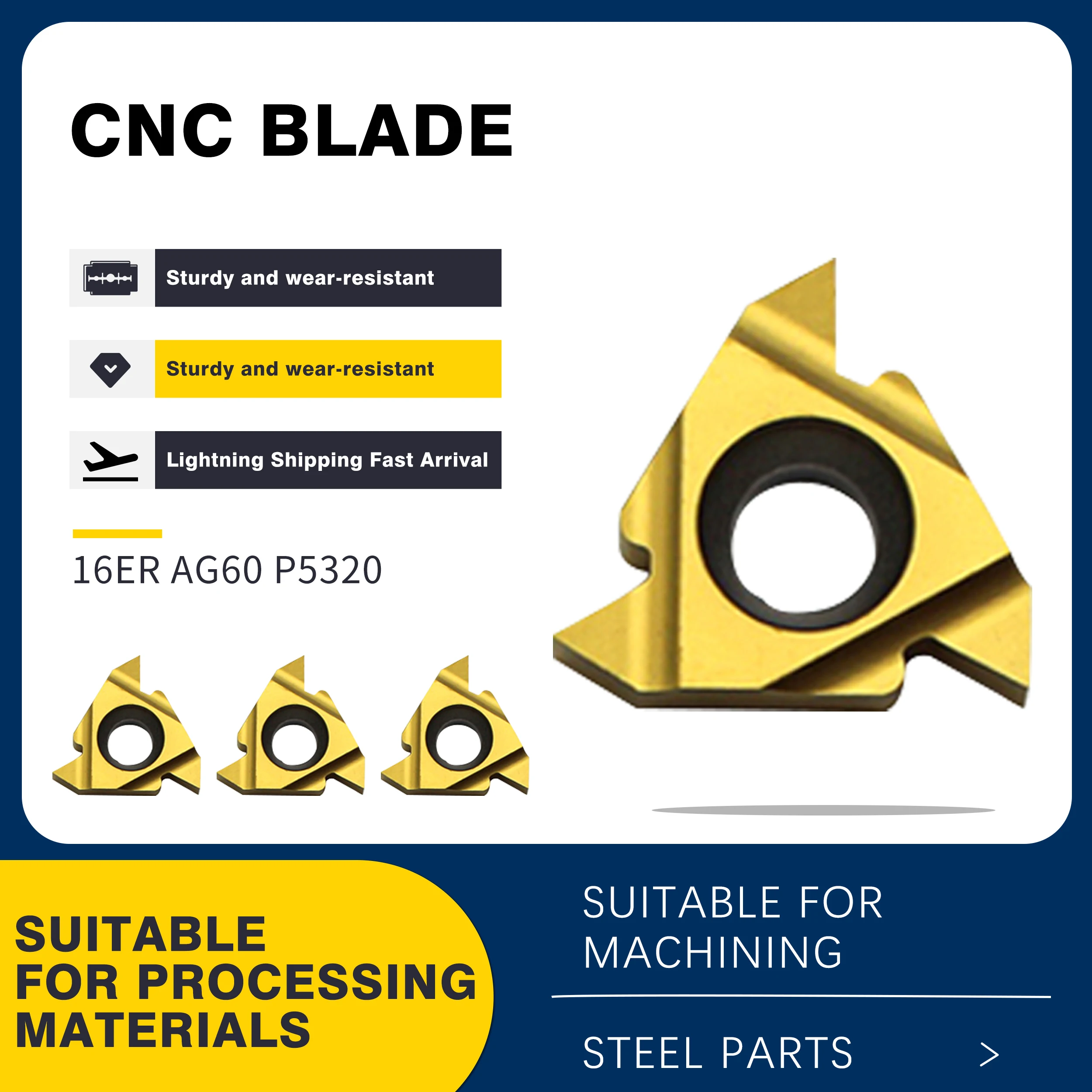 

CNC Lathe Thread Inserts16IR/ER 11W/14W/19W/AG55/AG60/14NPT/3.0TR P5320 High Quality Carbide Blades For Special For Steel Parts