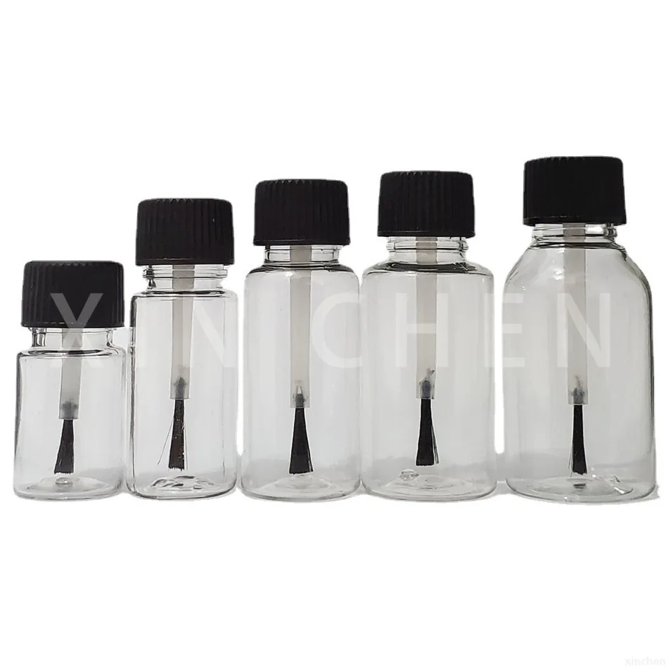 Botella de plástico rellenable para esmalte de uñas, botella de muestra para cosméticos con cepillo transparente, 5ml, 10ml, 15ml, 20ml, 30ml, 50 Uds.
