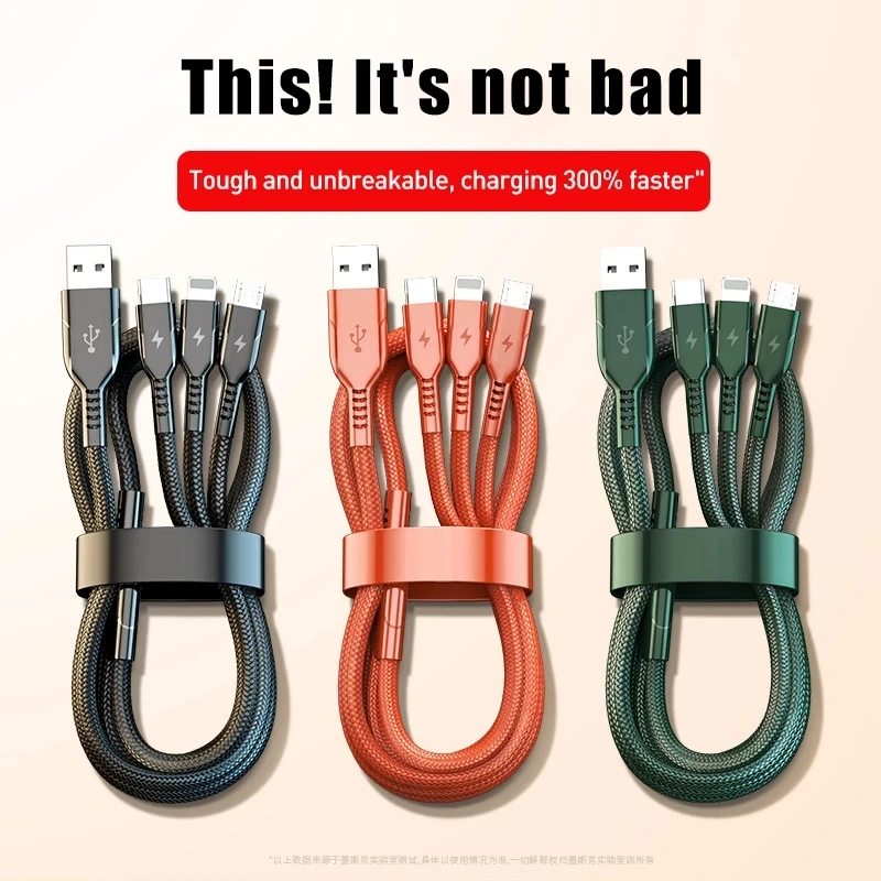 

3 in 1 USB Cable For iphone 11 iphone 12 xiaomi huawei 6A 66W Micro USB Type C Fast Charge Cable Nylon Braid Data Cable For IOS