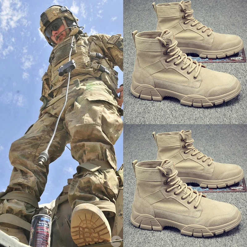 

Summer Breathable Martin Boots Men's High-top Combat Boots Special Forces Desert Military Training Leather Boots Hiking Shoes