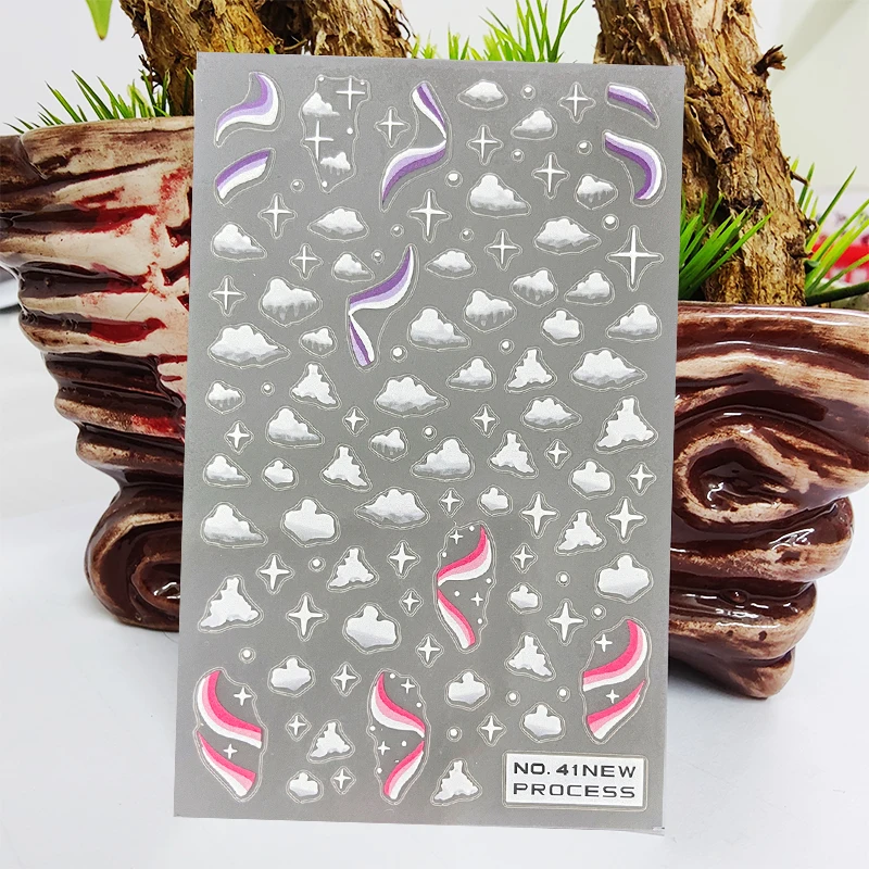 

1 лист 3D наклейки для ногтей в форме звезды облака Радуга лента Дизайн Маникюрные наклейки Переводные клейкие Переводные слайдеры украшени...