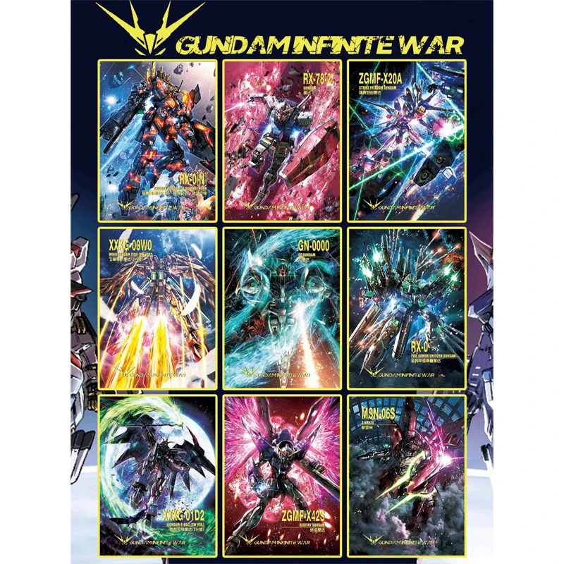 

9pcs/set Gundam Infinity War Laser Embossed Flash Card rare flash card animation comics Anime game collection card