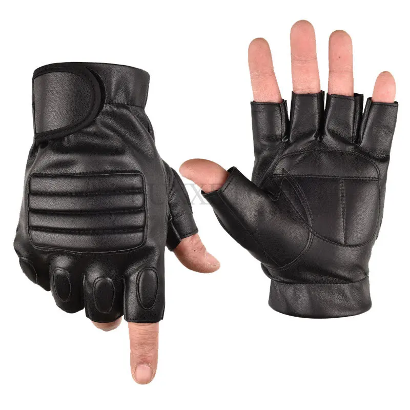 

Men Half Finger Black Washable PU Leather Tactical Gym Fighting Glove Army Military Climbing Sport Fitness Cycling Mitten