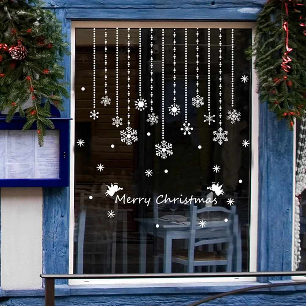 

1pcs Christmas Shop Glass Stickers Decal Santa Snowman Shop Xmas Party Wall Window Decor For Home Decor New Year Stickers 2023