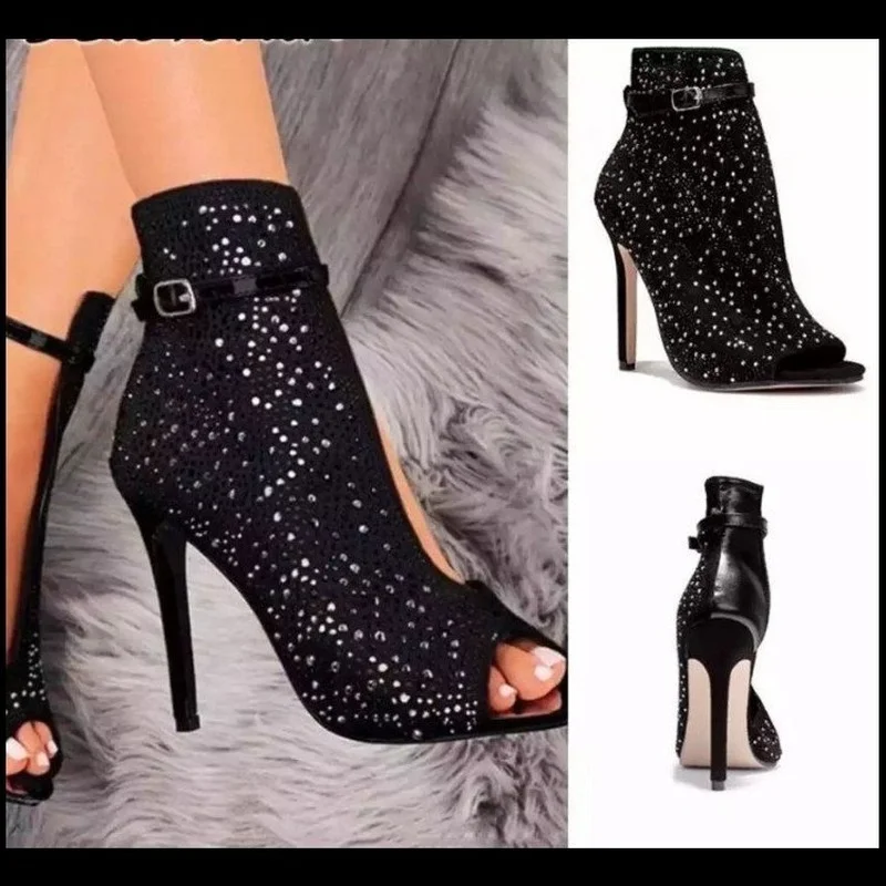 2022 New Women Crystal Sandals Ankle Straps Buckle Transparent Cover Heel Pumps Ladies Sandals Party Shoes Woman Size 35-43