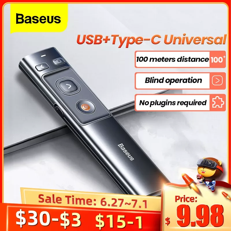 

Baseus Wireless Presenter Pen 2.4Ghz USB C Adapter Handheld Remote Control Pointer Red Pen PPT Power Point Presentation Pointer