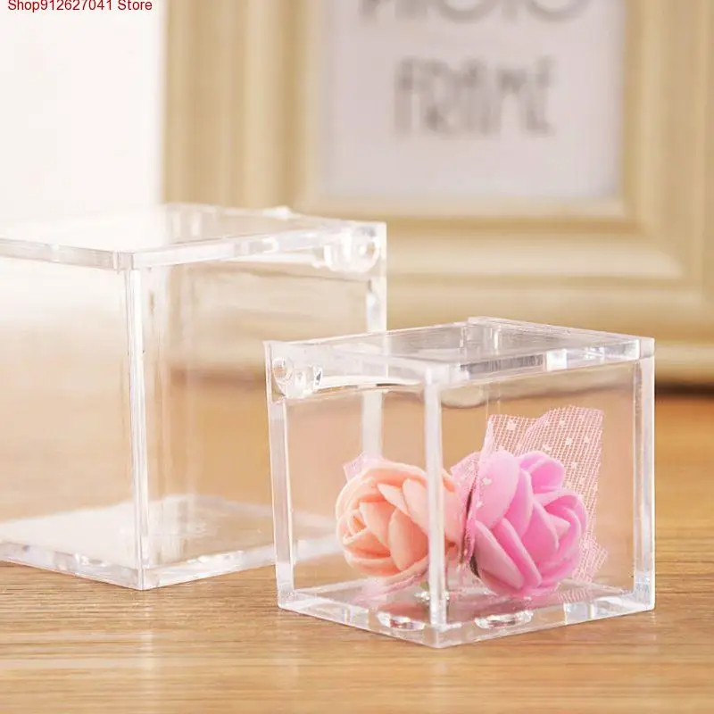 

Transparent square plastic packaging jewelry candy personality storage box food grade environmental protection material flip cre