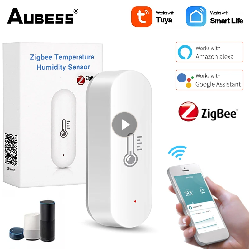 

Aubess Tuya ZigBee Smart Temperature And Humidity Sensor Battery Powered ZigBee Smart Home Security Work With Alexa Google Home
