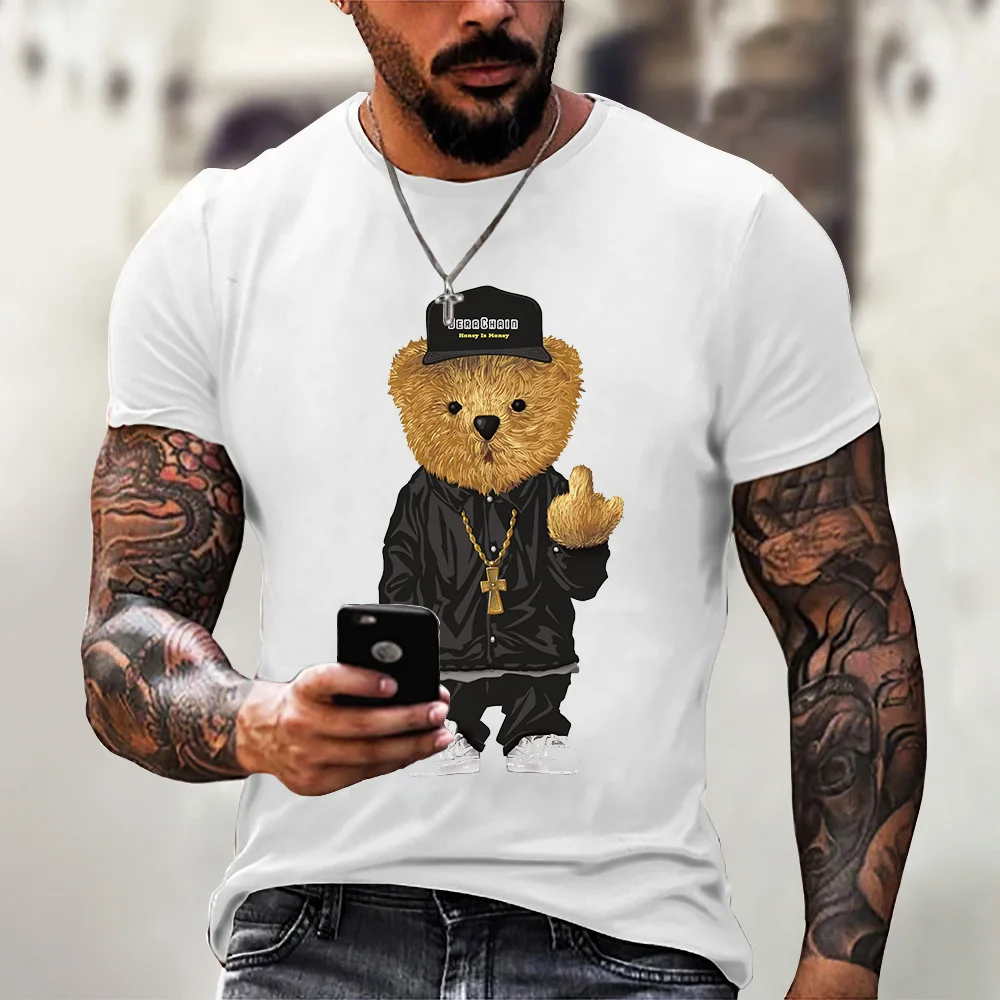 Summer Funny Teddy Bear T-shirt 3D Printed Pattern Men Women Unisex Streetwear Trend Hip Hop O-Neck Tees Punk Gun Sport Daily images - 6