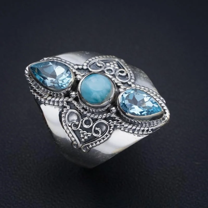 

StarGems Larimar Blue TopazHandmade 925 пробы Серебряное кольцо 10 F2801