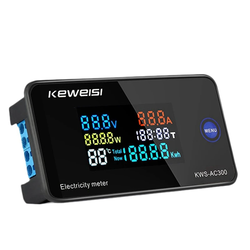 

Потребительский 6-в-1 измеритель переменного тока, 50-300 в а амперметр напряжения/тока/активной мощности/кВтч/времени/температуры тестер