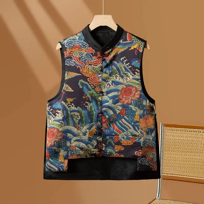 Новый китайский ретро-стиль в национальном стиле двусторонний жилет с вышивкой