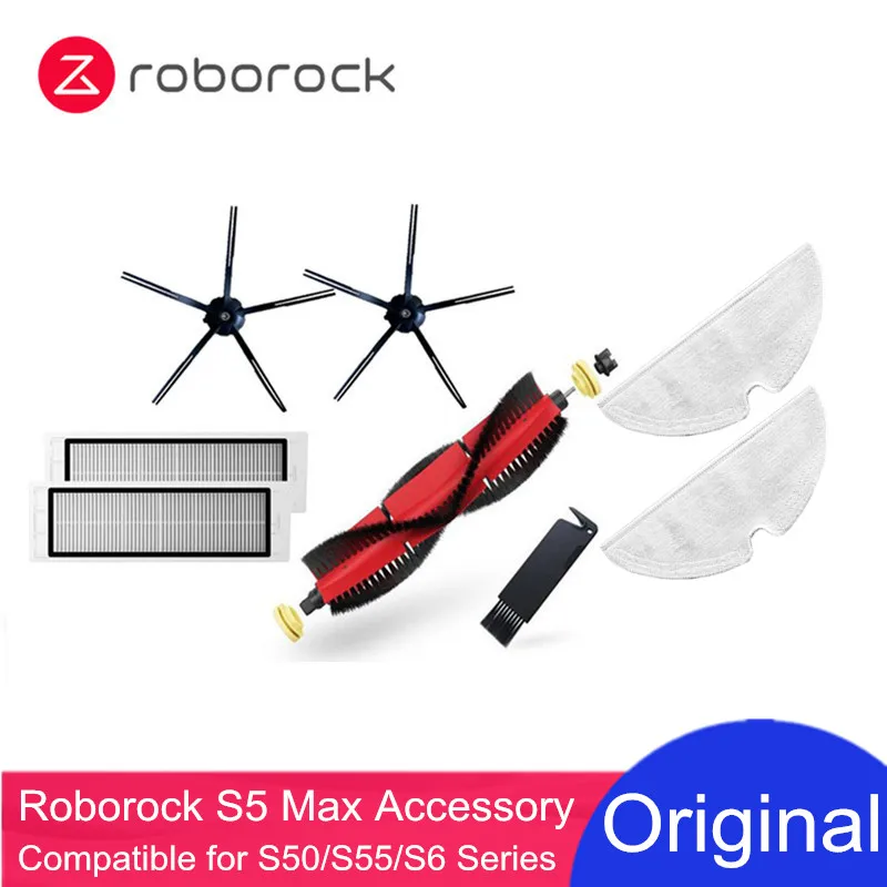 

Original Roborock Accessories for S5 Max / E4 / E5 / S45 Max / S6 MaxV Detachable Main Brush, Silicon Side Brush Washable Filter