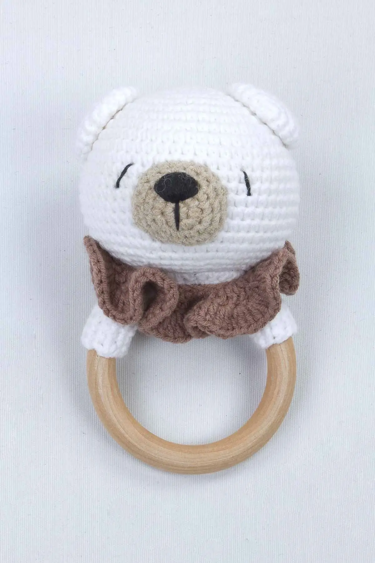 

White Organic Handmade Amigurumi Teddy Bear Rattle Toy