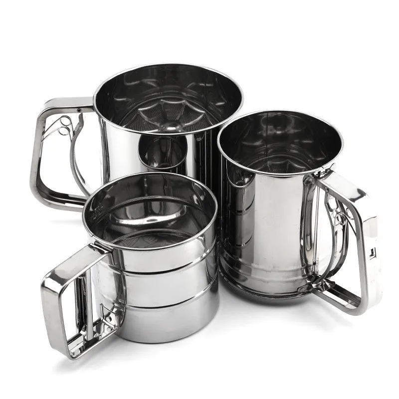 

Полуавтоматическое сито для муки ручной работы, Кухонное сито для выпечки, аксессуары, гаджеты для тортов, сито-шейкер из нержавеющей стали