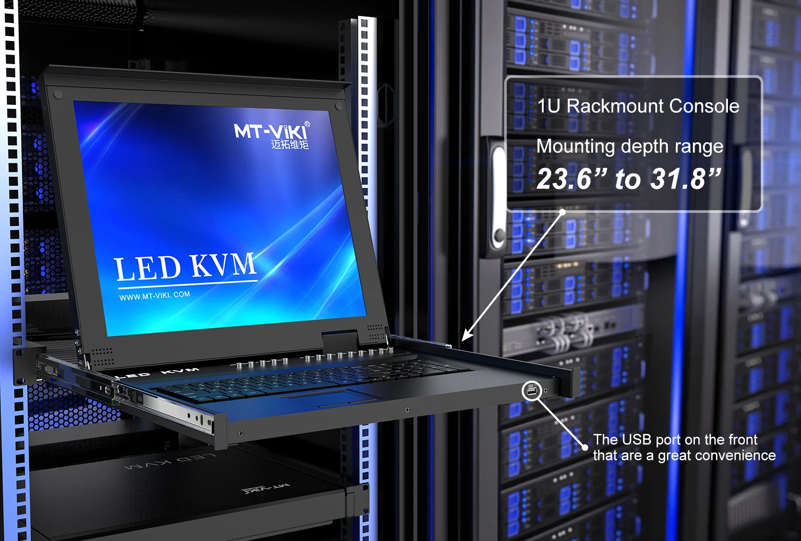 Фото 17-дюймовая ЖК KVM-консоль с 8 портами VGA, выдвижной KVM-консольный блок 8x1 для стойки 1U + 8 кабелей, ЖК KVM-переключатель №4