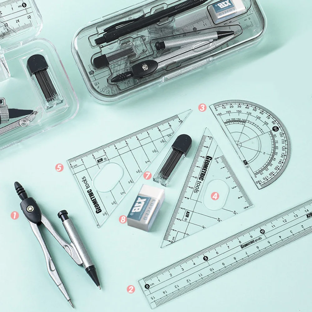 

Multifunctional Stationery Set Ruler Compass Pencil Triangle Student Supplies Drawing Mathematics Geometry Measuring Tools