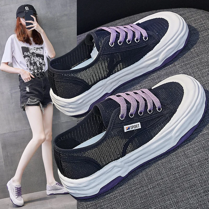 

2022 Summer New Womens Shoes Mesh Breathable Platform Sneakers Women Fashion Skateboarding Shoes Comfortable Casual Sneakers