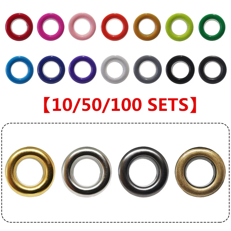 

100sets Metal Eyelets Grommets Metal Hole Eye Rings Mix Color For Leathercraft DIY Shoes Belt Cap Bag Tags Clothes Scrapbooking