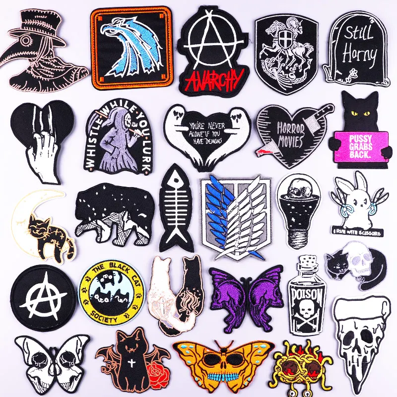 

Punk Skull/Embroidery Patch Iron On Patches For Clothing Thermo adhesive Patches On Clothes Biker Patch Animal Stripes Stickers