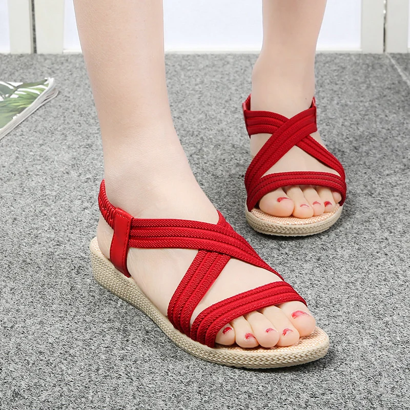 

Summer Sandals Women 2023 Fashion Fish Flat Sandals Elastic Band Roman Sandals Comfort Plus Size Sandals Sandalias De Mujer