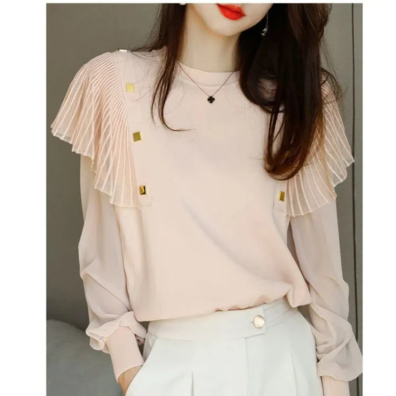 Французский стиль милые осенние новые женские однотонные пуловеры с круглым