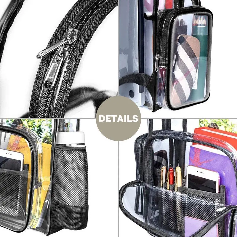 Large Clear Backpack Heavy Duty Stadium Approved School Bookbag Waterproof PVC Transparent Backpacks for Kids Adults Clear Bag w