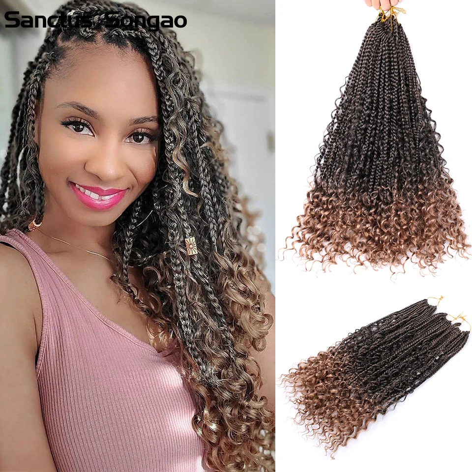 

Box Braids Crochet Hair Curly Ends 14 Inch Faux Locs Crochet Hair Extensions Butterfly Locks Cheveux For Women 16Strands/Pack