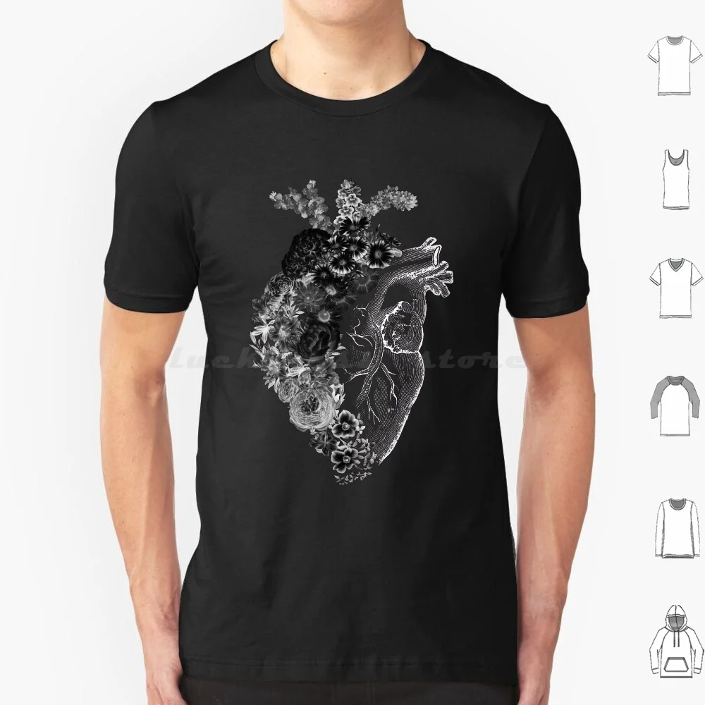

Весенняя черно-белая футболка с цветочным сердцем от Tobe Fonseca, хлопковая крутая футболка 6Xl, черно-белая винтажная Весенняя Футболка с сердцем