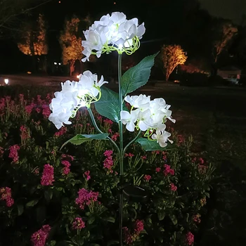 LED Solar Lamp 3 Head Hydrangea Rose Landscape Lamp Courtyard Lawn Outdoor Waterproof Artificial Flower LED Garden Lawn Light 3