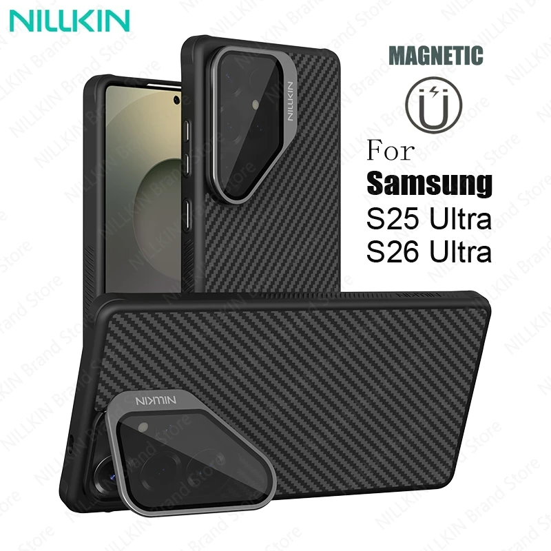 Фото Чехол NILLKIN для Samsung Galaxy S26 Ultra / S25 Ultra MagSafe из арамидного волокна CarboProp с магнитным креплением, держателем для телефона и защитой камеры №1