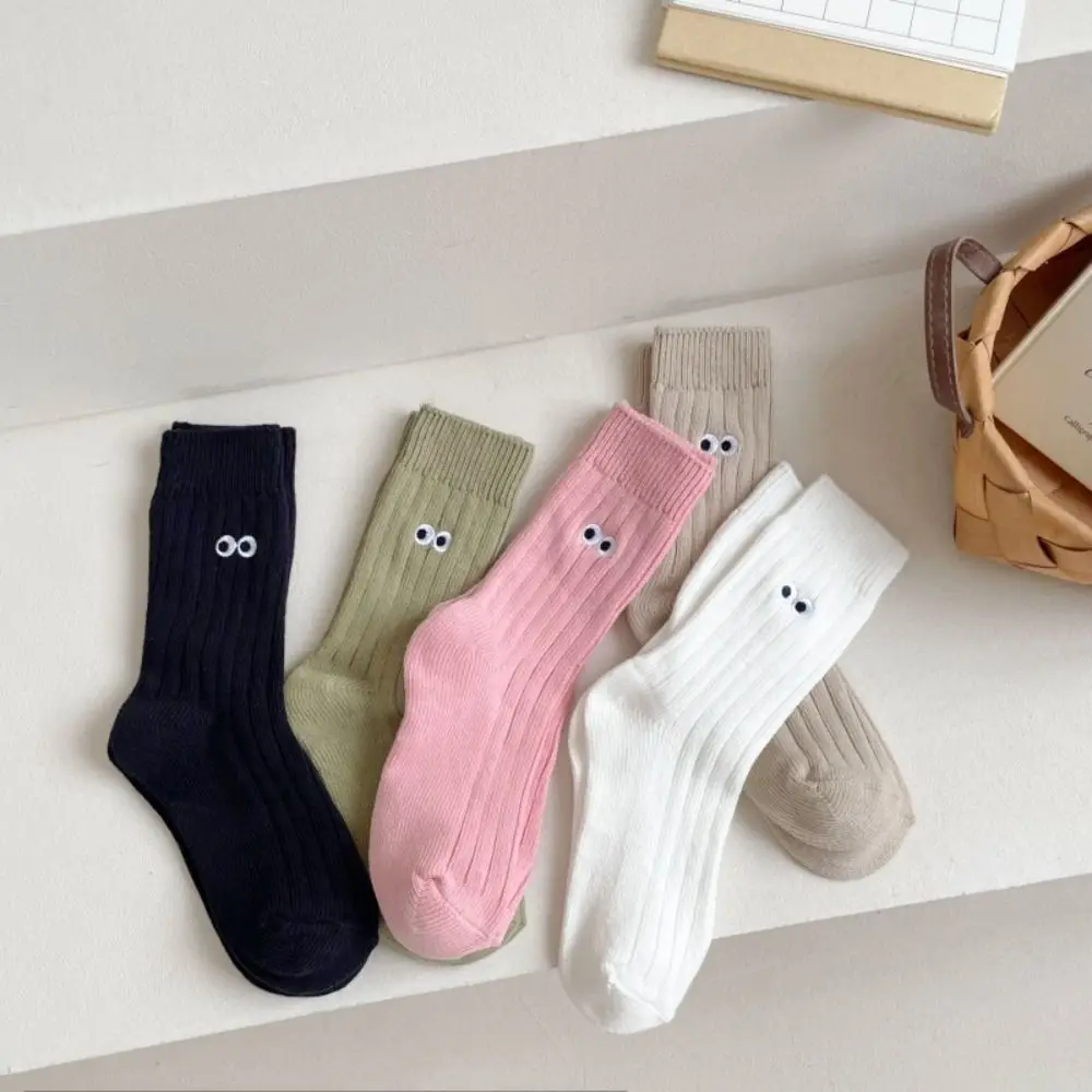 

Cotton Eye Embroidery Socks Creative Harajuku Ins Middle Tube Socks Middle Tube Candy Color Women Pile Socks Winter